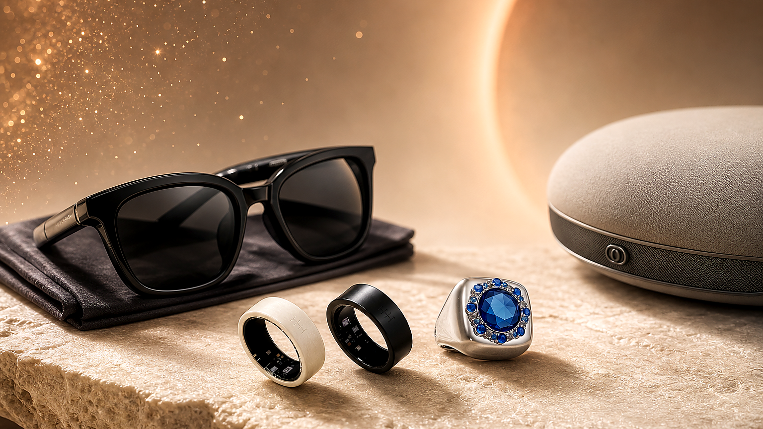DR H smart ring, smart glasses, and smart pillow product visual