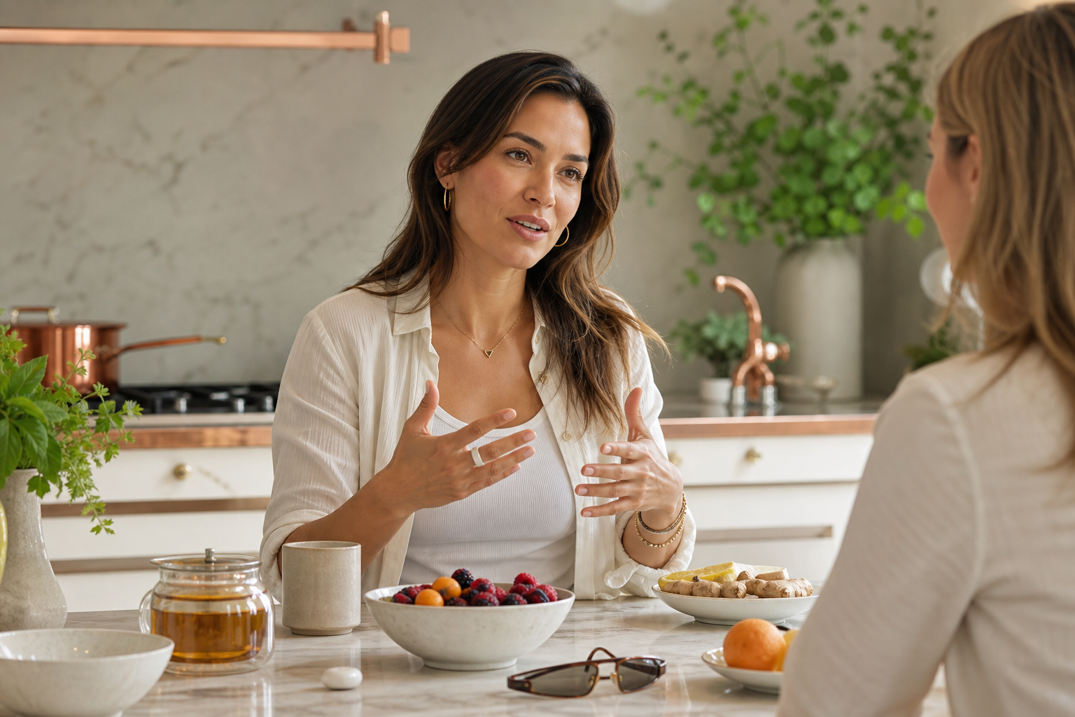 Healthy nutrition guidance with DR H ring and glasses