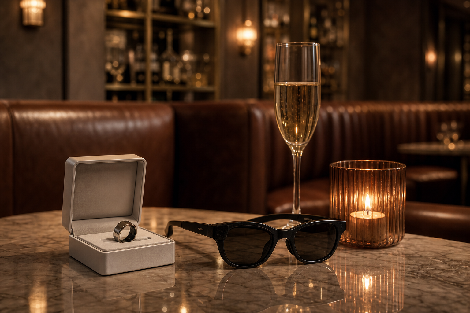 Premium club lounge and social wellbeing with DR H ring and glasses